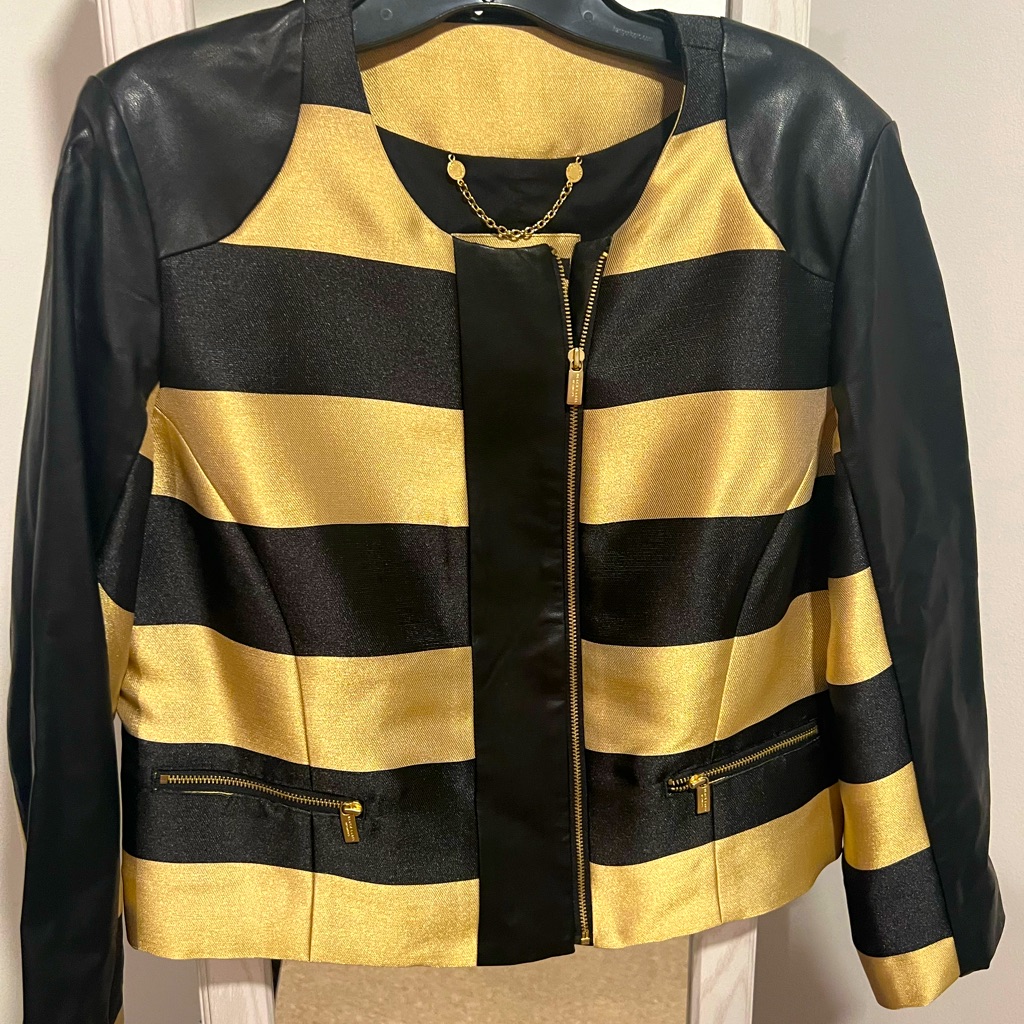 Black And Gold Chicos Blazer With Faux Leather Accents, Size Small, Nwot.
